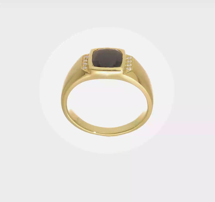 14k Yellow Gold 2.8 mm IB Goodman 8 mm Cushion Onyx Diamond Men's Ring, view 8 of 8