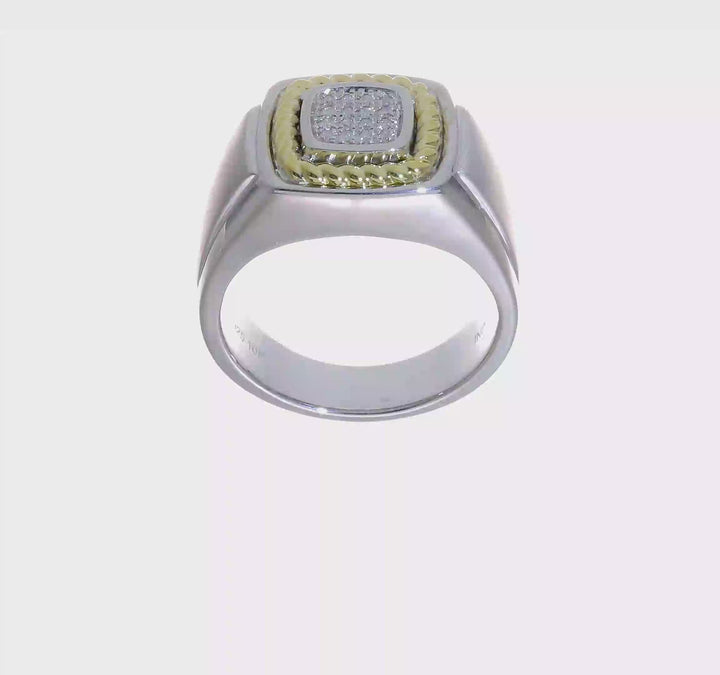 Sterling Silver with 10K Gold Accents Diamond Men's Ring, view 7 of 7