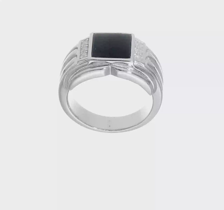 Sterling Silver CZ and Onyx Ring, view 7 of 7