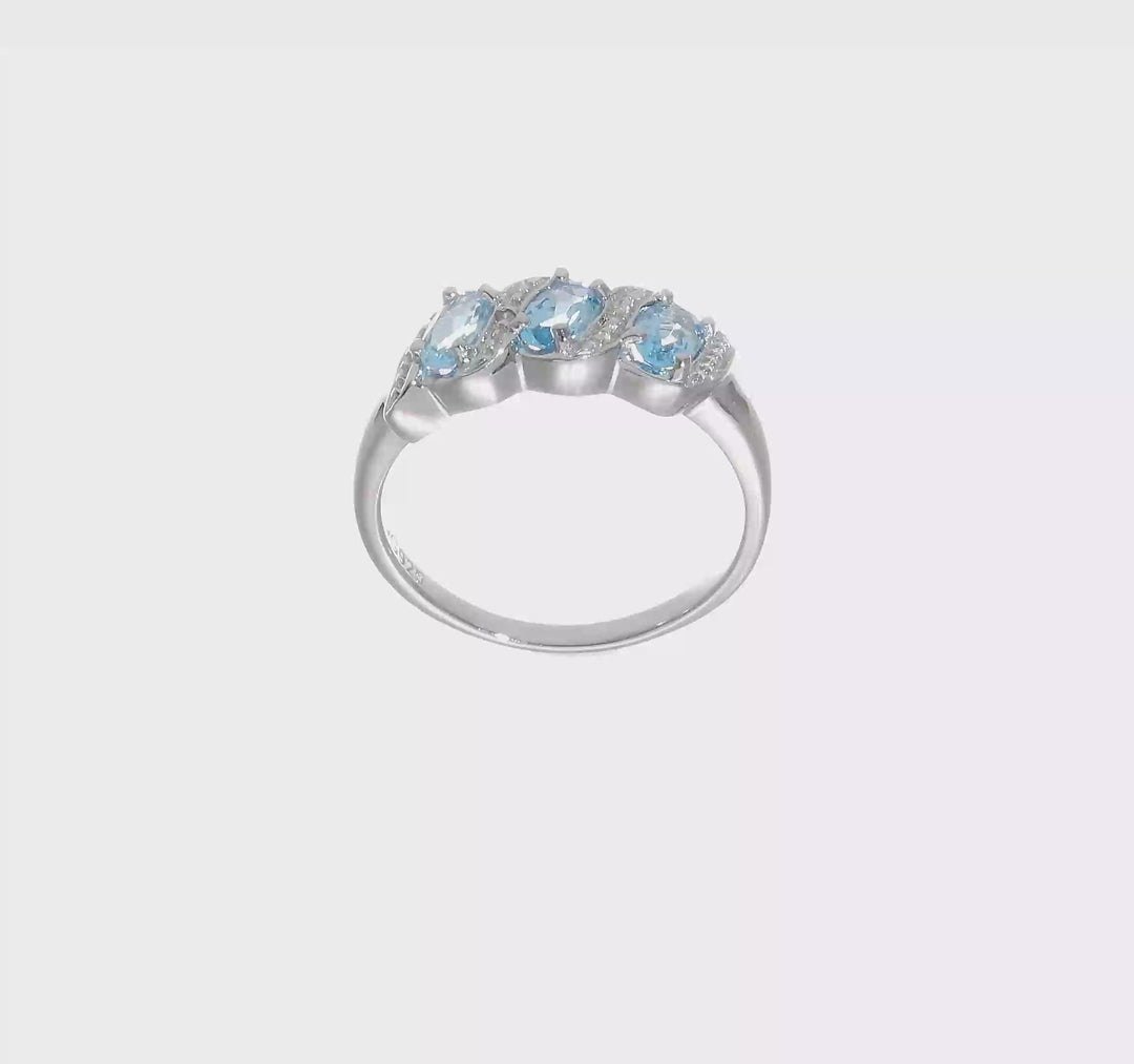 Sterling Silver Light Swiss Blue Topaz & Diamond Ring, video