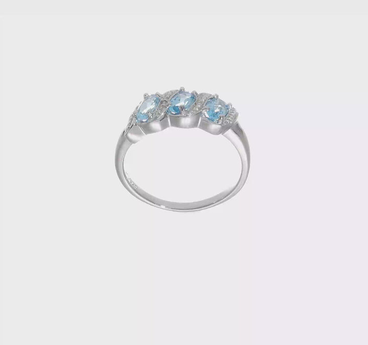 Sterling Silver Light Swiss Blue Topaz & Diamond Ring, video