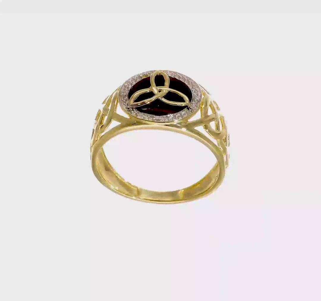 14k Yellow Gold Onyx Diamond Trinity Knot Celtic Ring, view 7 of 7