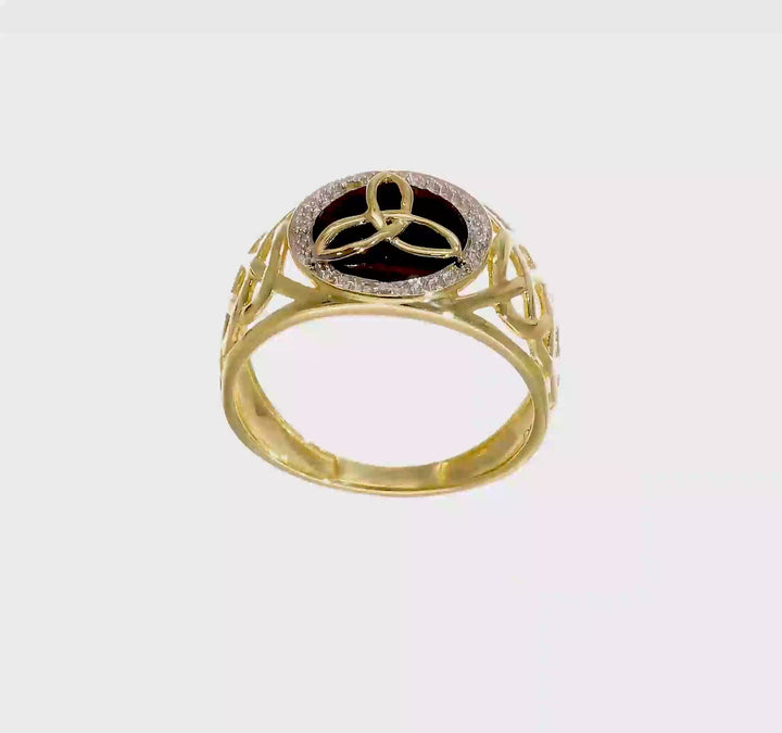 14k Yellow Gold Onyx Diamond Trinity Knot Celtic Ring, view 7 of 7