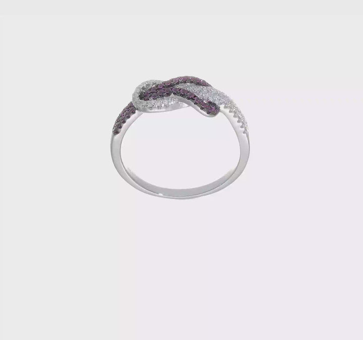 Sterling Silver Brilliant Embers Red and White CZ Love Knot Ring, view 7 of 7