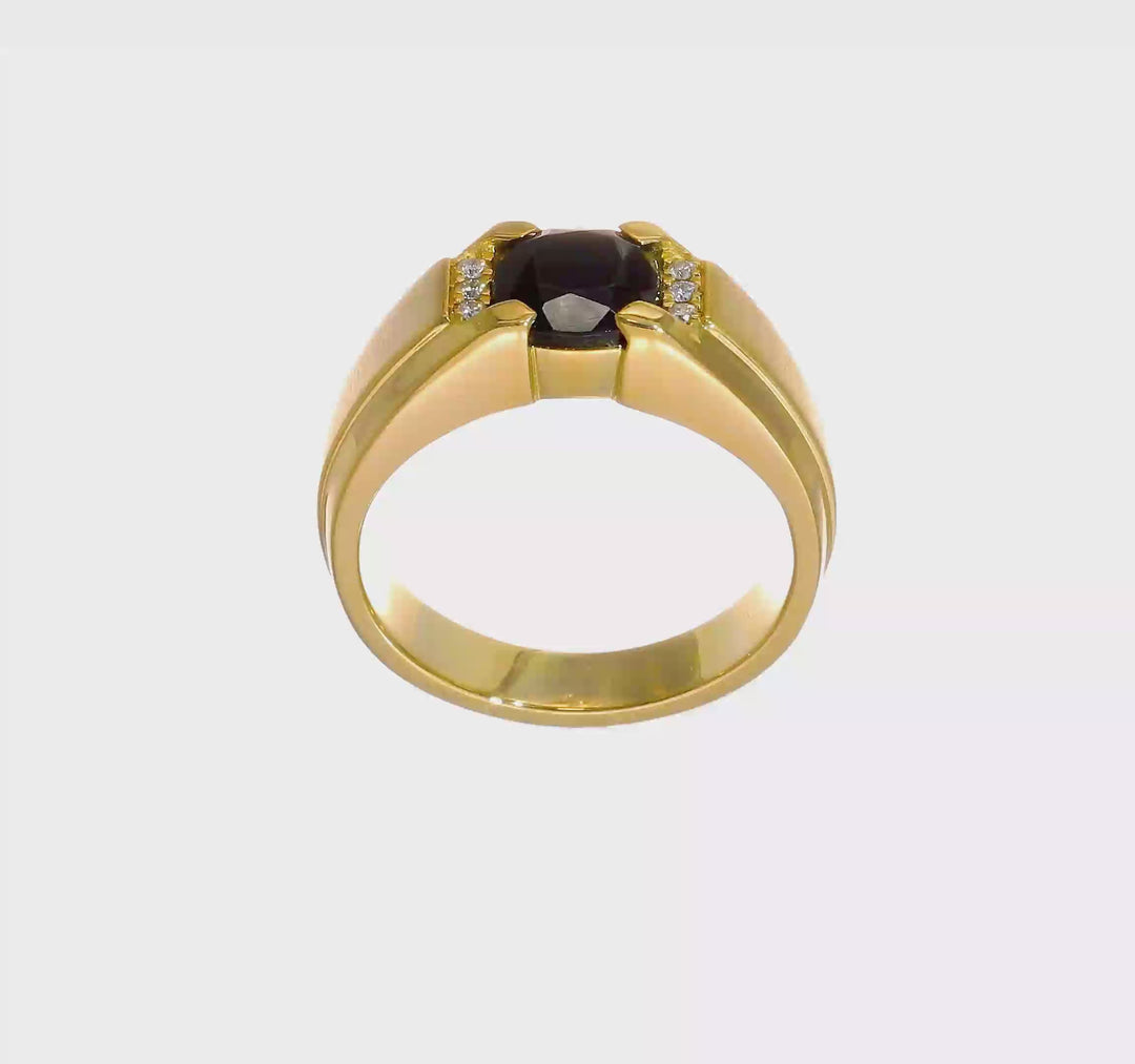 14k Yellow Gold 4.3 mm IB Goodman 8 mm Cushion Onyx Diamond Men's Ring, view 7 of 7