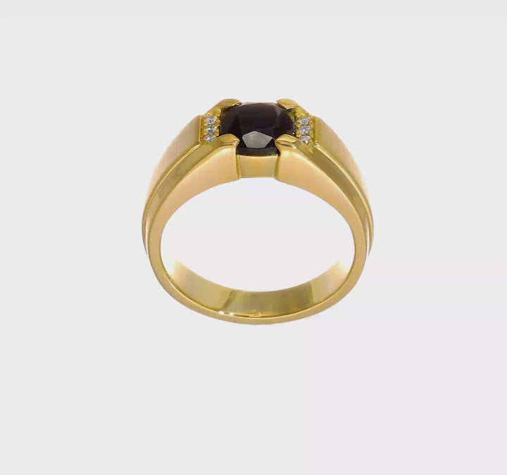 14k Yellow Gold 4.3 mm IB Goodman 8 mm Cushion Onyx Diamond Men's Ring, view 7 of 7