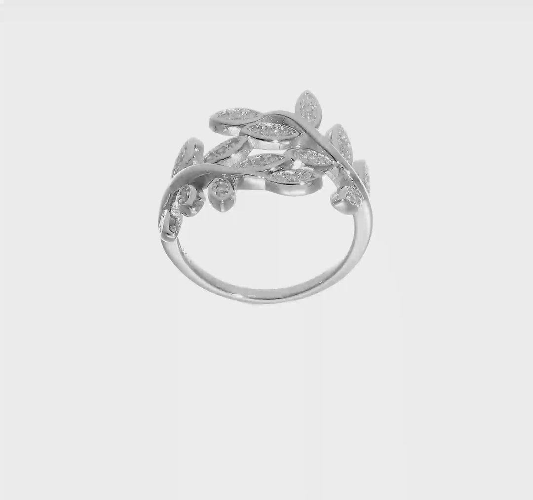 Sterling Silver Leaf CZ Ring, view 6 of 6