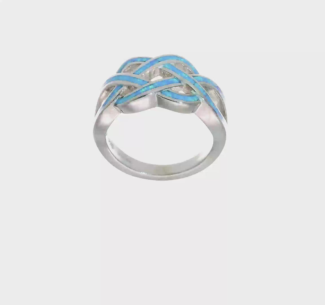 Sterling Silver Lab Created Blue Opal Inlay Celtic Knot Ring, view 7 of 7