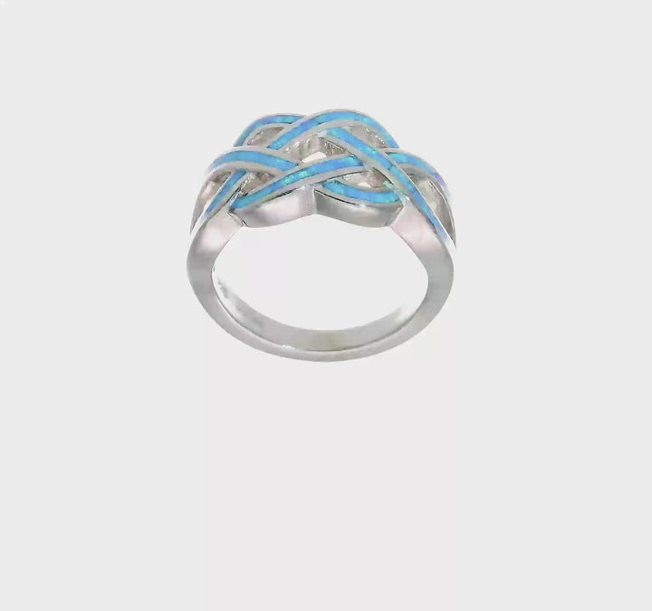 Sterling Silver Lab Created Blue Opal Inlay Celtic Knot Ring, view 7 of 7