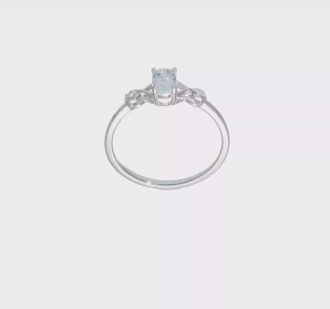 Sterling Silver Diamond and Aquamarine Oval Ring, video