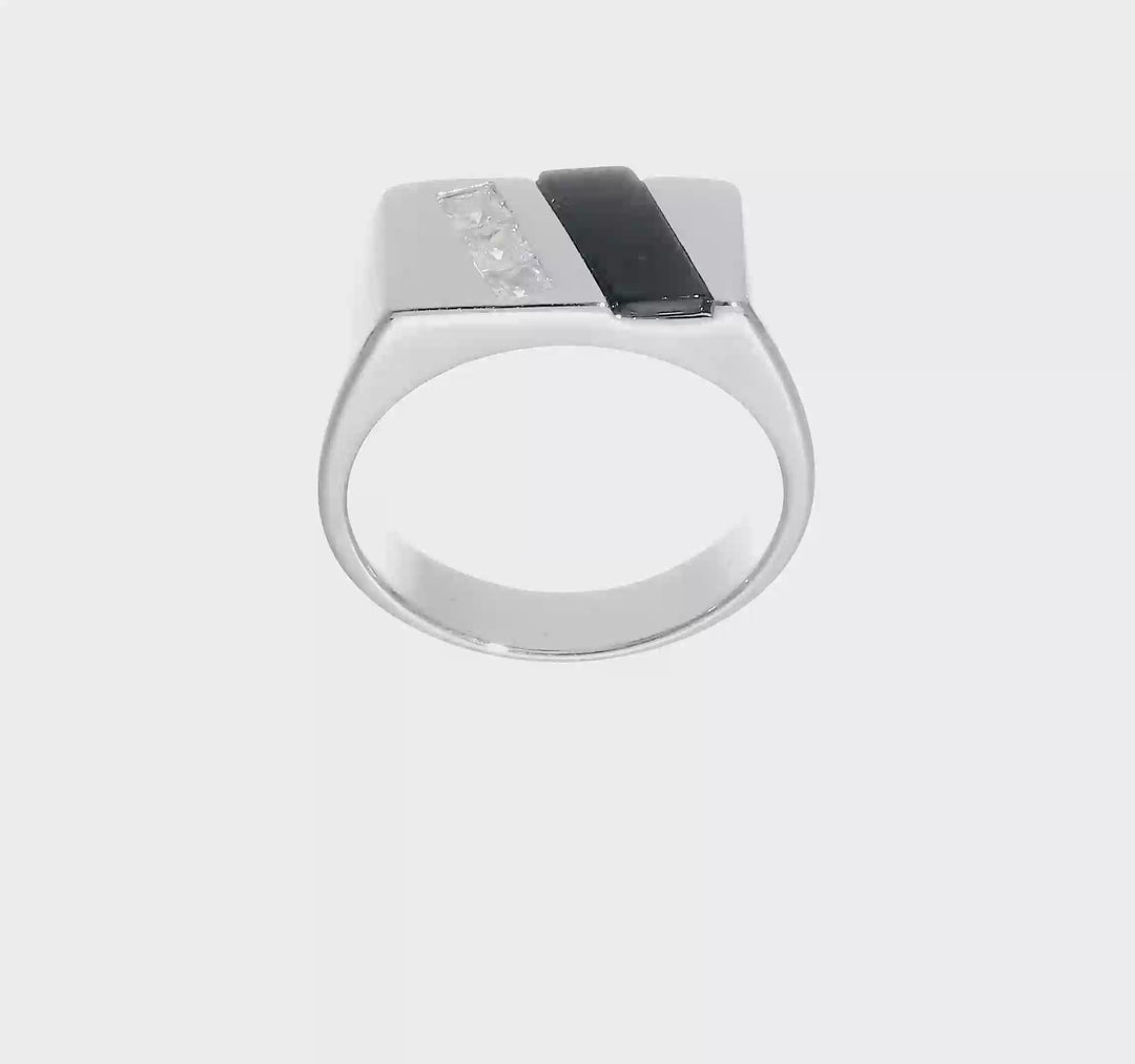 Sterling Silver 4.35 mm CZ and Onyx Men's Ring, view 7 of 7