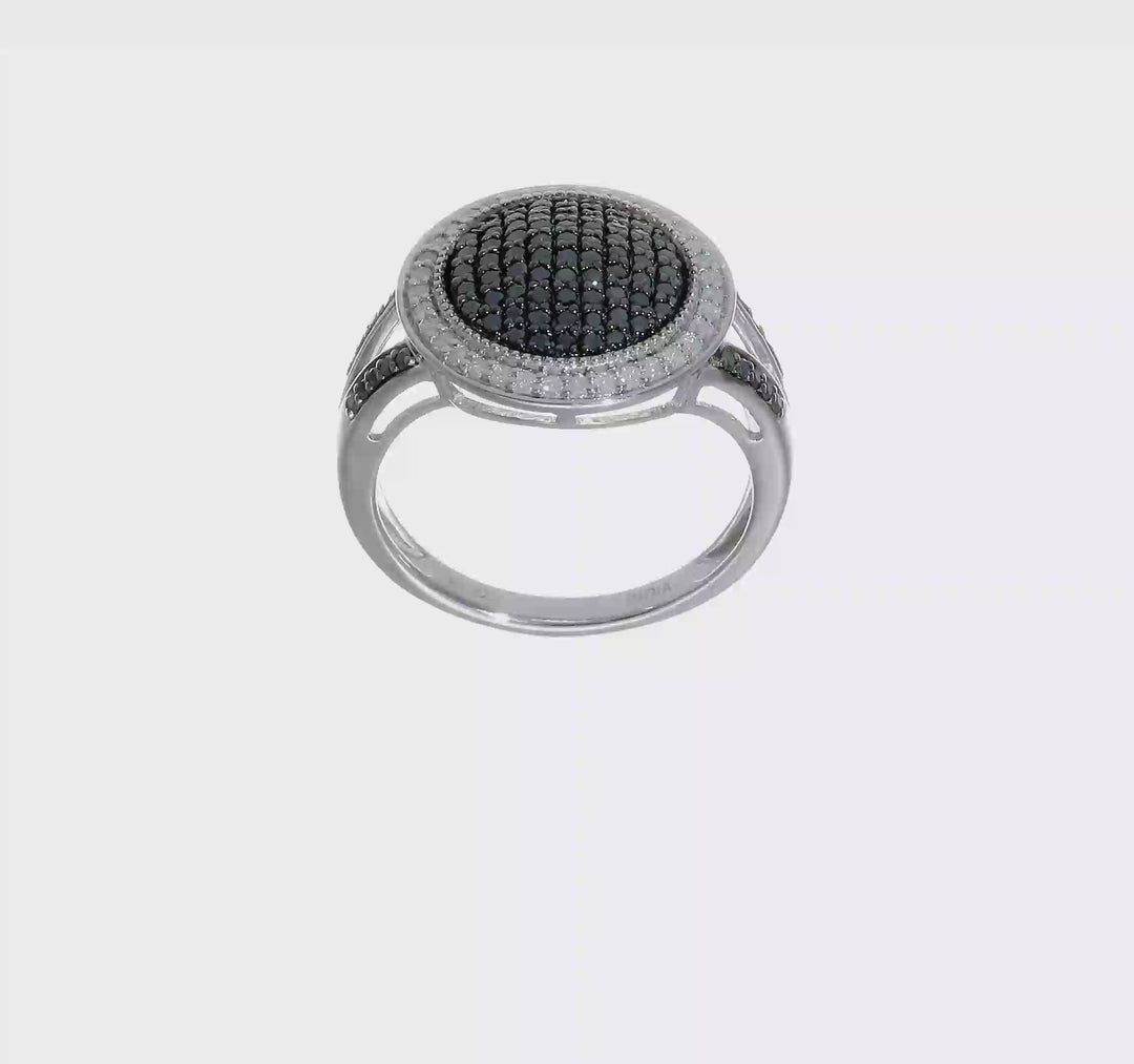 Sterling Silver White Night Black and White Diamond Round Ring, video