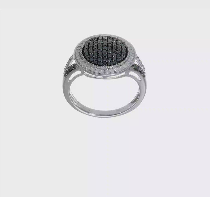 Sterling Silver White Night Black and White Diamond Round Ring, video