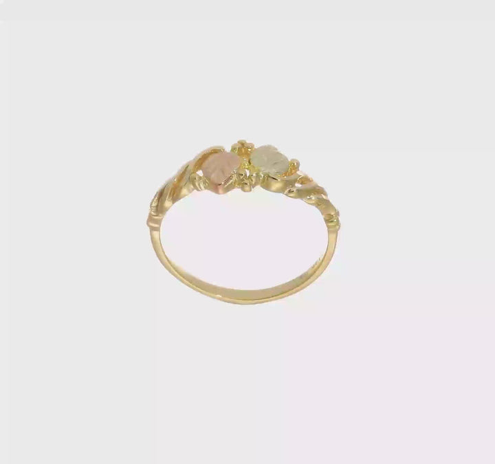 10K Tri-Color Black Hills Gold Leaves Twist Ring, view 7 of 7