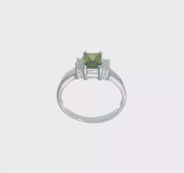 Sterling Silver Lime Green & White CZ Ring, view 7 of 7