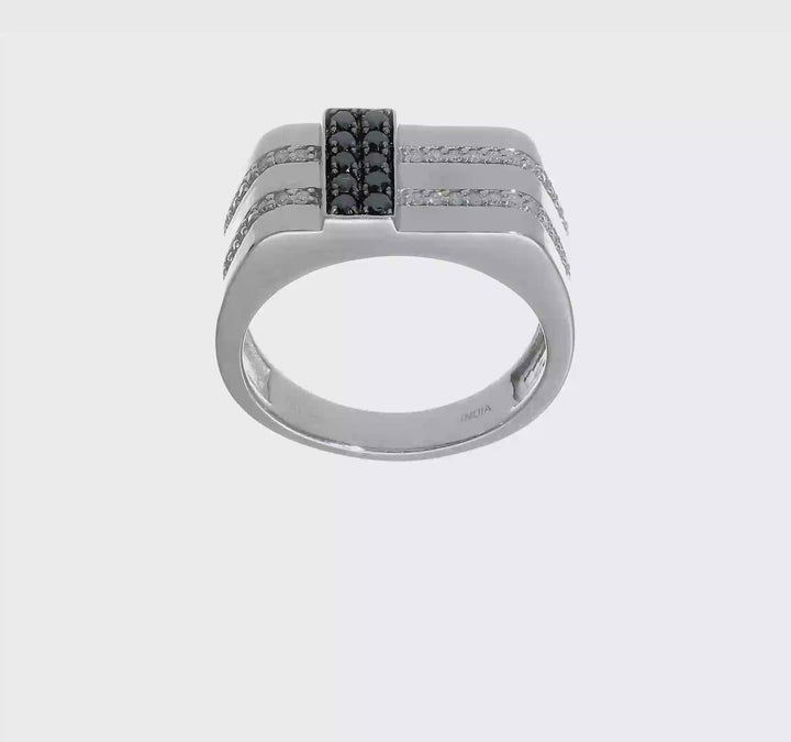 Sterling Silver White Night Black and White Diamond Men's Ring, view 8 of 8
