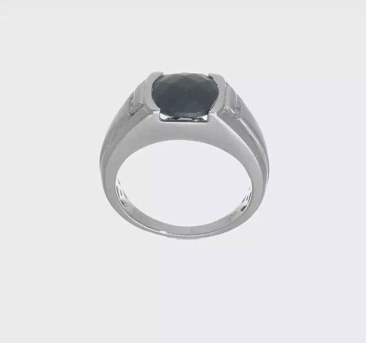 14k White Gold IB Goodman 10 mm Cushion Onyx Diamond Men's Ring, view 8 of 8