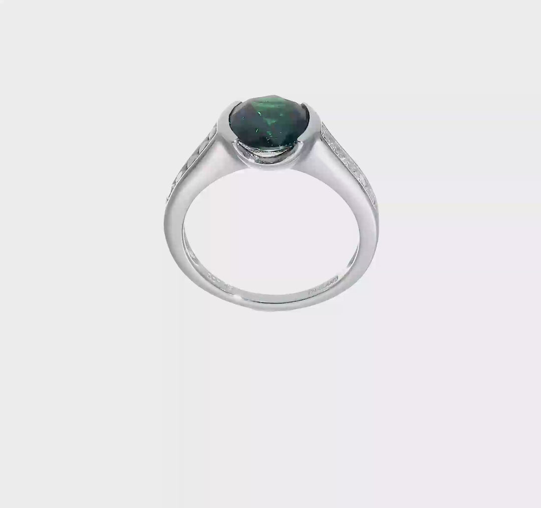 Sterling Silver Green & White Bezel CZ Ring, view 7 of 7