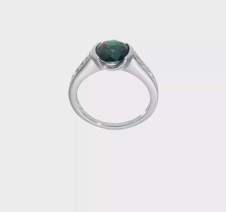 Sterling Silver Green & White Bezel CZ Ring, view 7 of 7