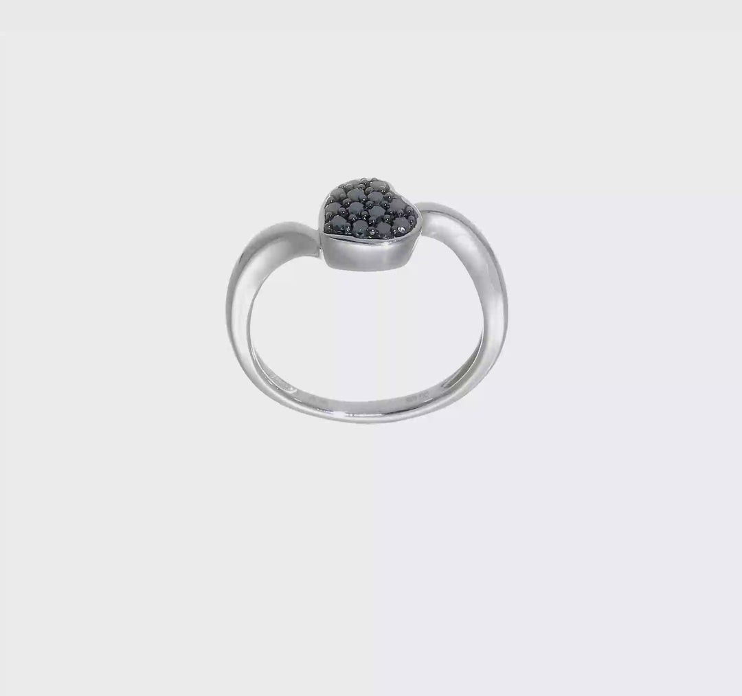 Sterling Silver White Night Black Diamond Heart Ring, view 8 of 8