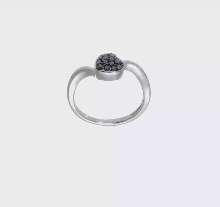 Sterling Silver White Night Black Diamond Heart Ring, view 8 of 8