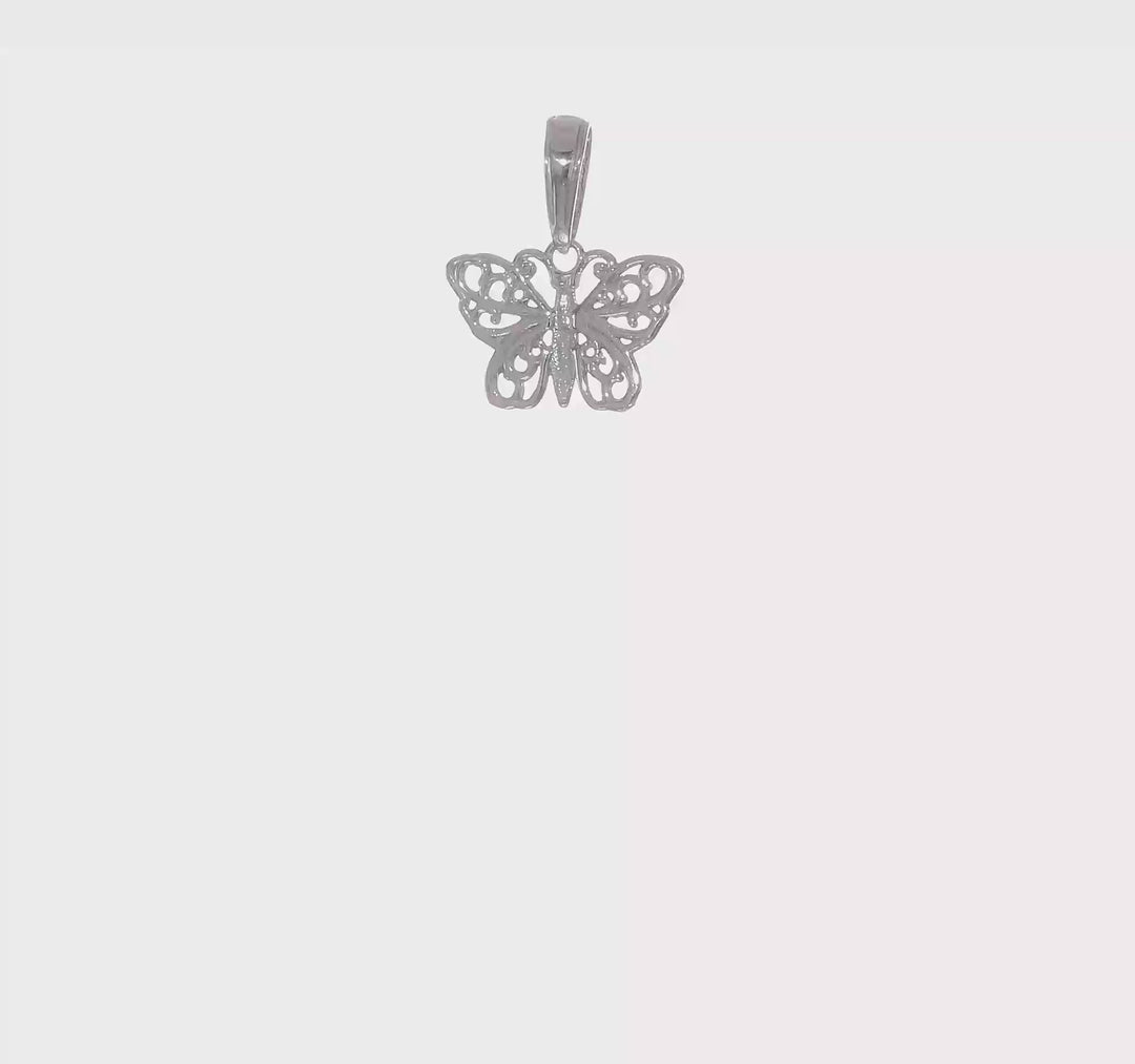 14k White Gold Solid Polished Filigree Butterfly Pendant