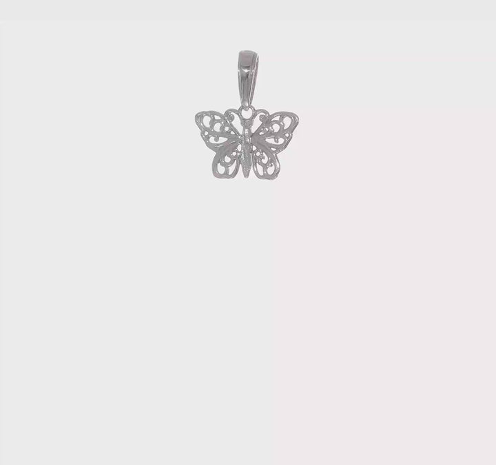 14k White Gold Solid Polished Filigree Butterfly Pendant