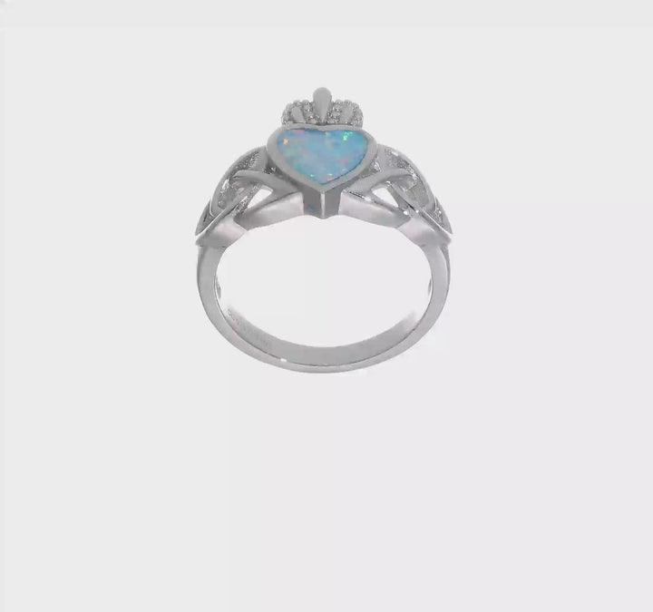Sterling Silver Lab Created Opal Celtic Knot Crown Ring, view 7 of 7