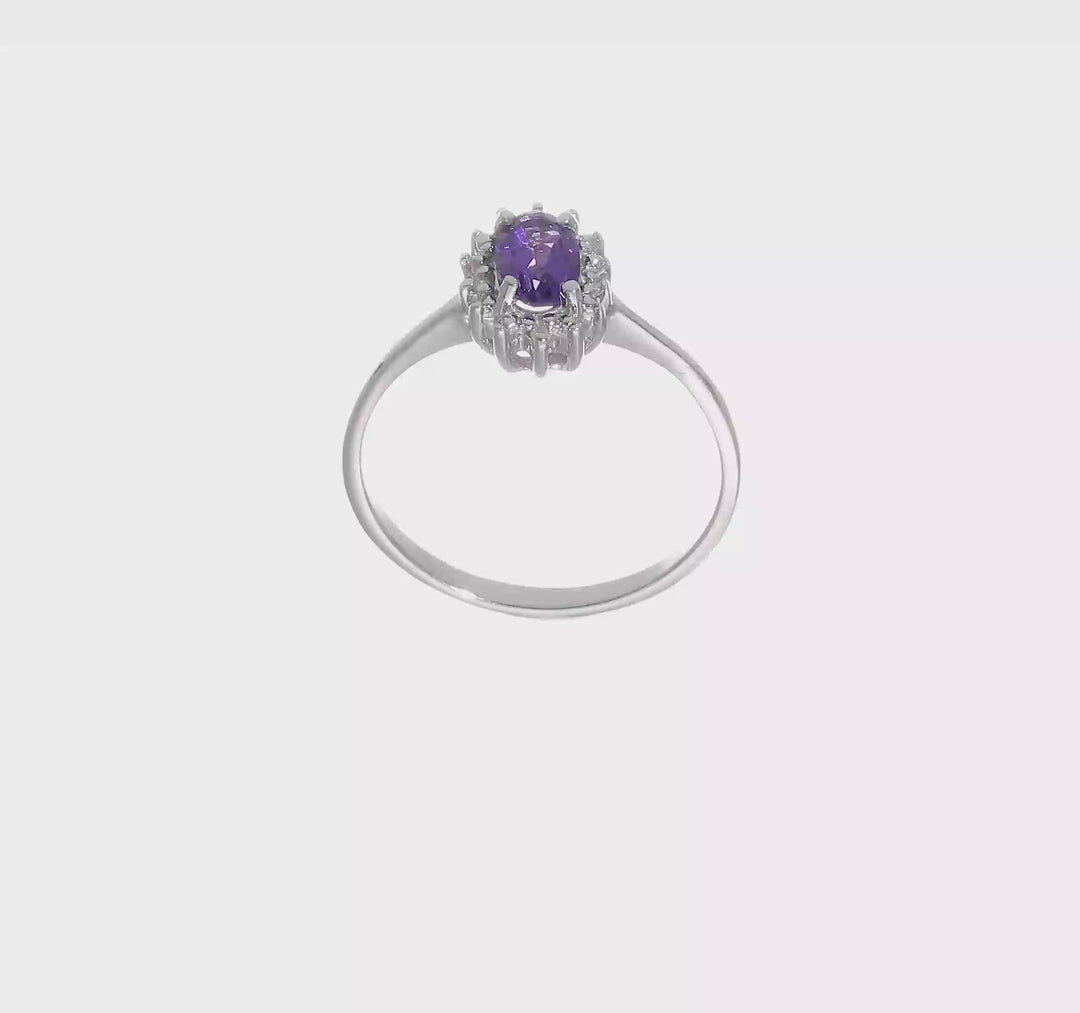 Sterling Silver Amethyst & Diamond Ring, video