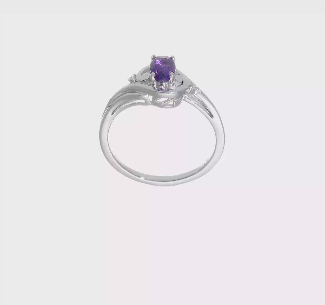 Sterling Silver Diamond & Amethyst Ring, video
