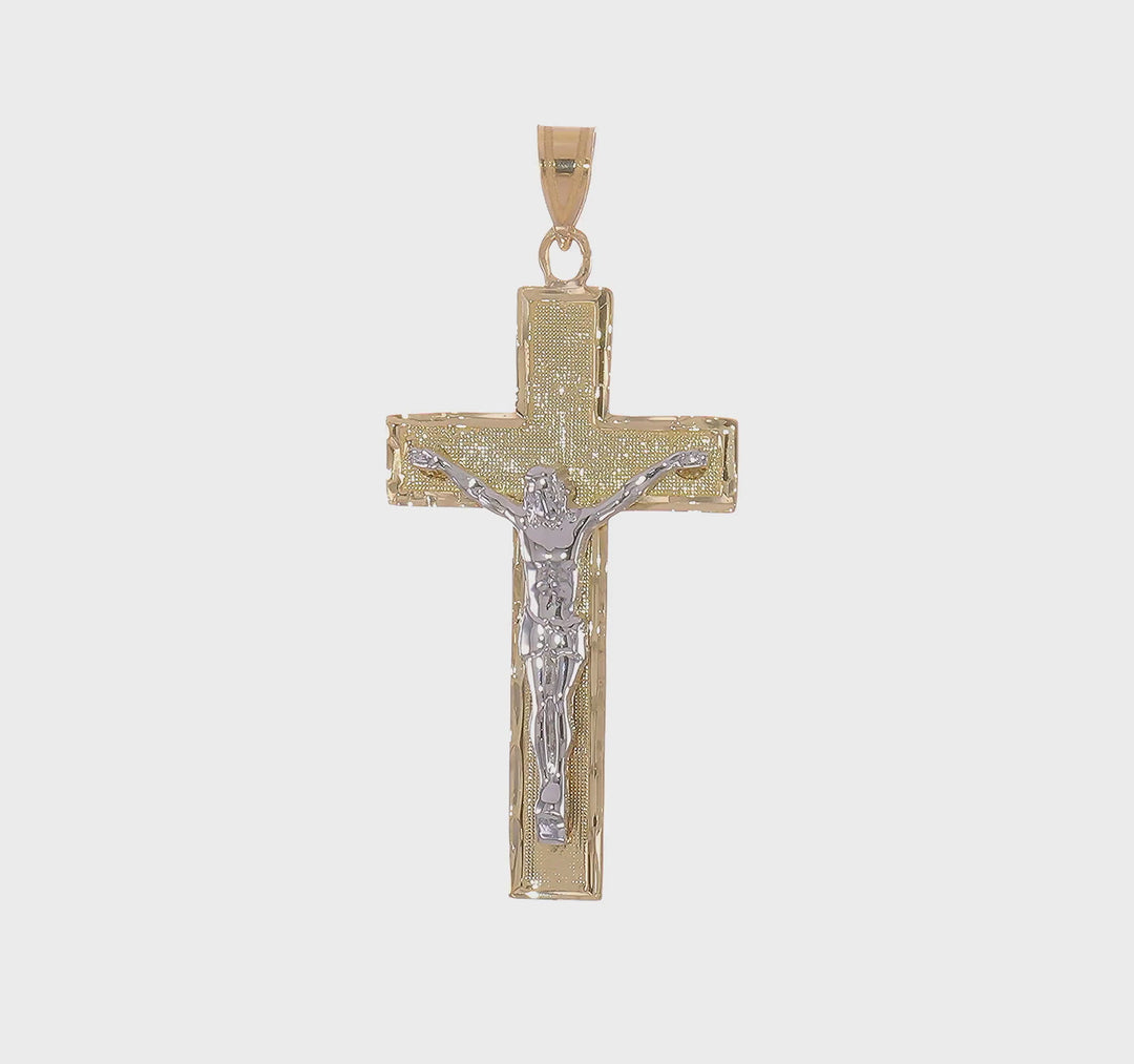 14k Two-tone Gold Cut Crucifix Pendant