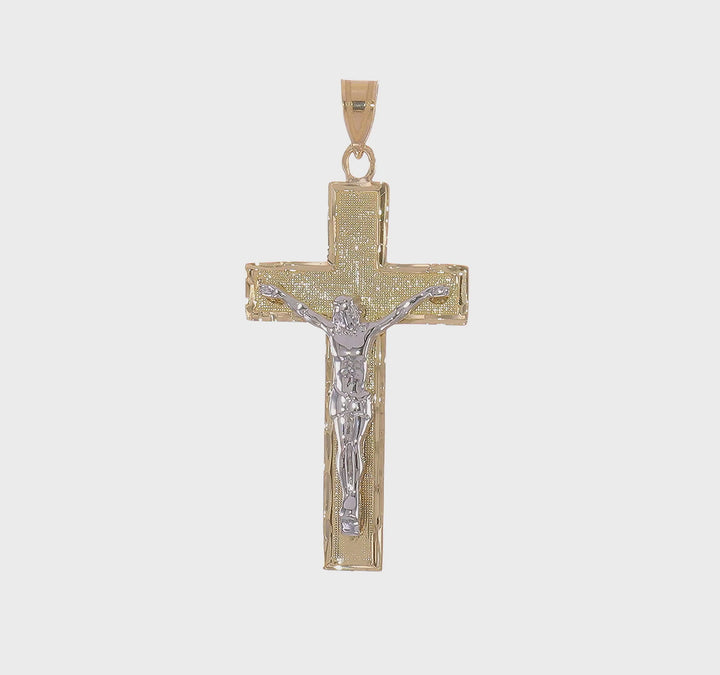 14k Two-tone Gold Cut Crucifix Pendant