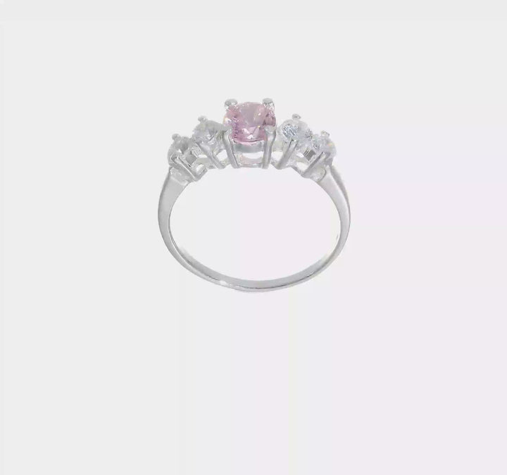 Sterling Silver Pink Round CZ with Side Stones Ring, view 7 of 7
