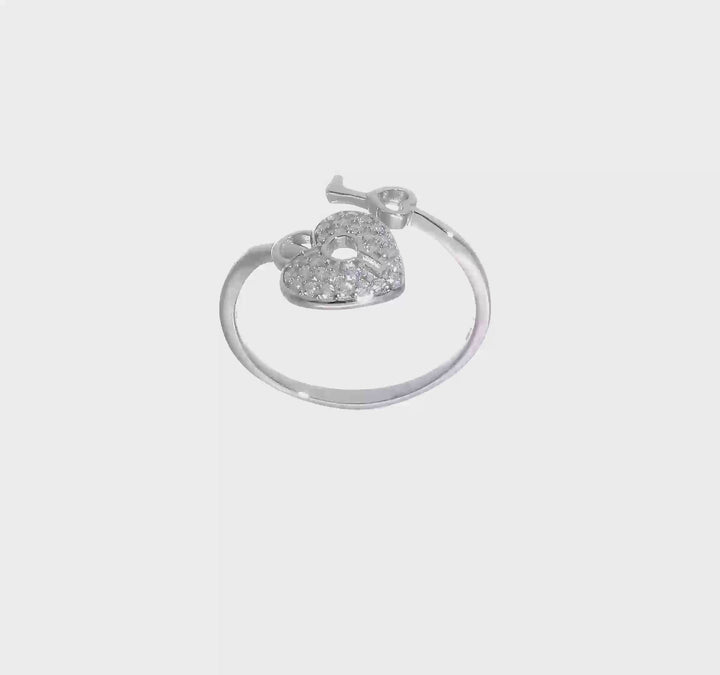 Sterling Silver CZ Heart Lock and Key Ring, view 6 of 6