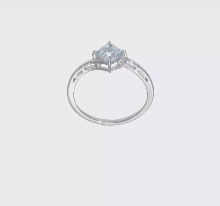 Sterling Silver Diamond & Aquamarine Square Ring, video