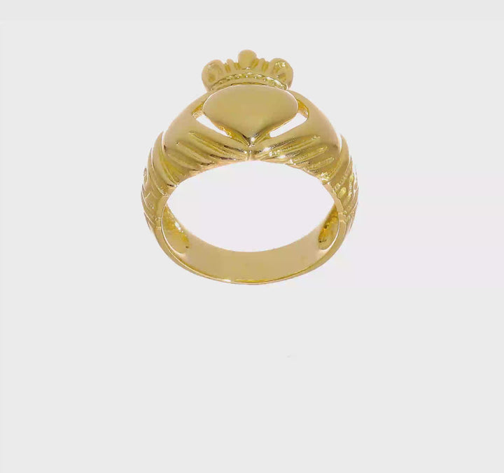 14k Yellow Gold Polished Men's Domed Claddagh Ring, view 7 of 7