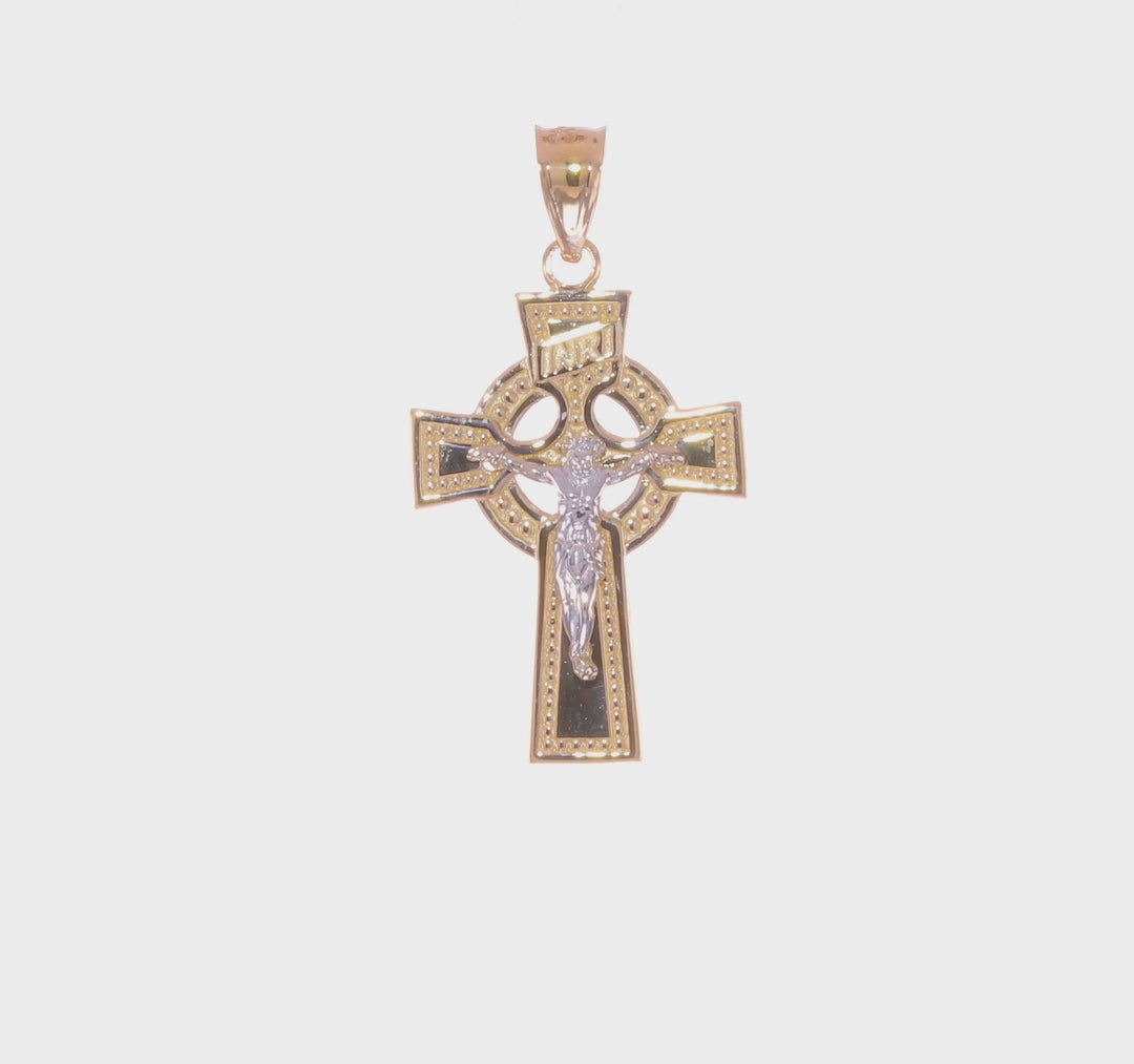 14k Two-Tone Gold INRI Celtic Crucifix Pendant