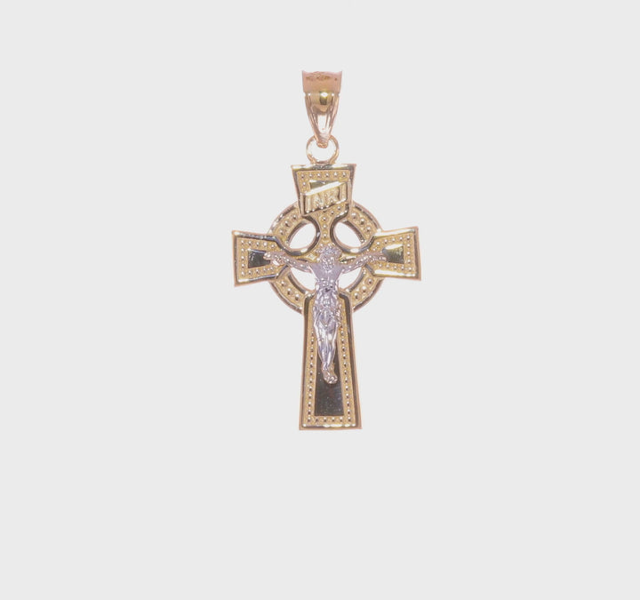 14k Two-Tone Gold INRI Celtic Crucifix Pendant