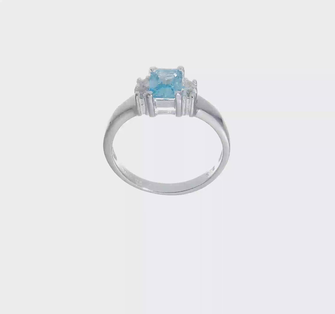 Sterling Silver Light Blue & White CZ Ring, view 7 of 7