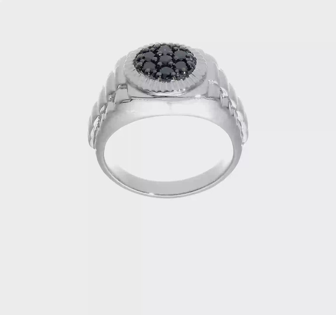 Sterling Silver Black Diamond Polished and Satin Men's Ring, view 6 of 6