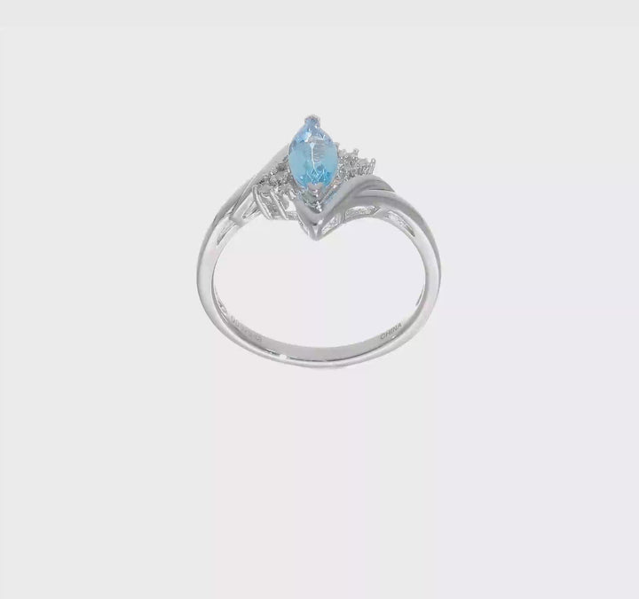 Sterling Silver Marquise Diamond & Light Blue Topaz Ring, video