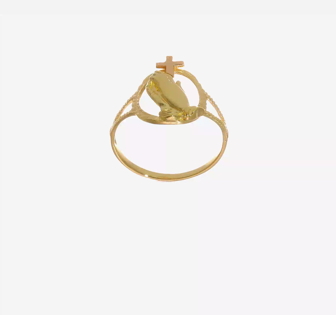 14k Two-Tone Gold D.C. Praying Hands with Cross Ring, view 7 of 7