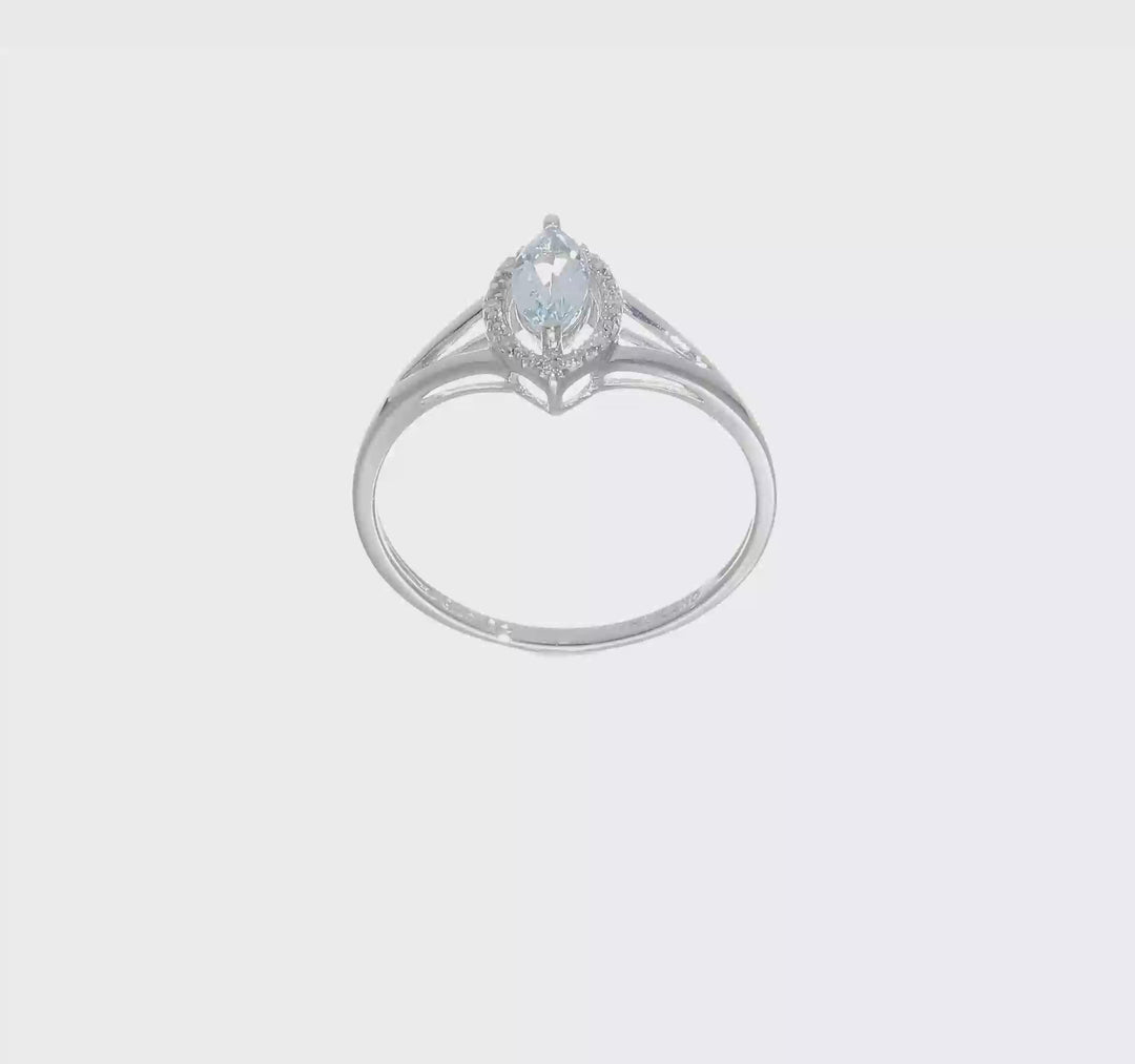 Sterling Silver Diamond & Aquamarine Marquise Ring, video