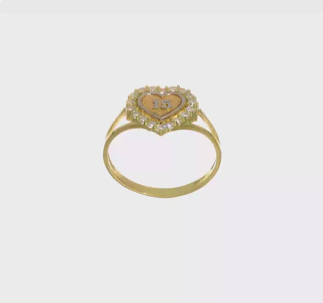 10k Two-Tone Gold 15 Heart CZ Halo Ring, view 7 of 7