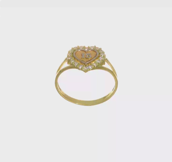 10k Two-Tone Gold 15 Heart CZ Halo Ring, view 7 of 7
