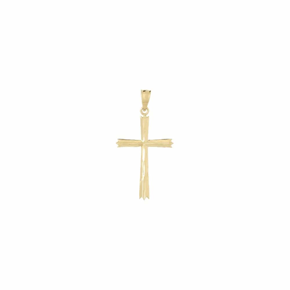 10K Yellow Gold Solid Polished Large Beveled Latin Cross Pendant