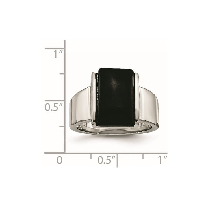 Stainless Steel 10.81 g Black Glass Ring