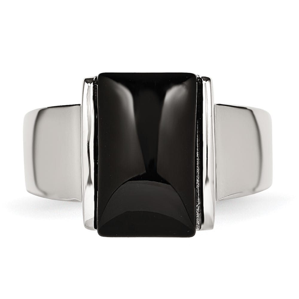 Stainless Steel 10.81 g Black Glass Ring