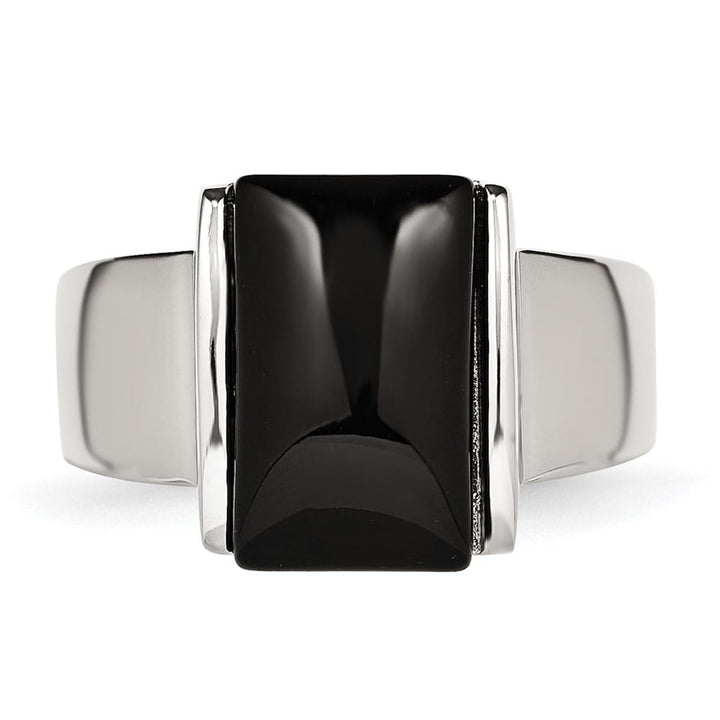 Stainless Steel 10.81 g Black Glass Ring