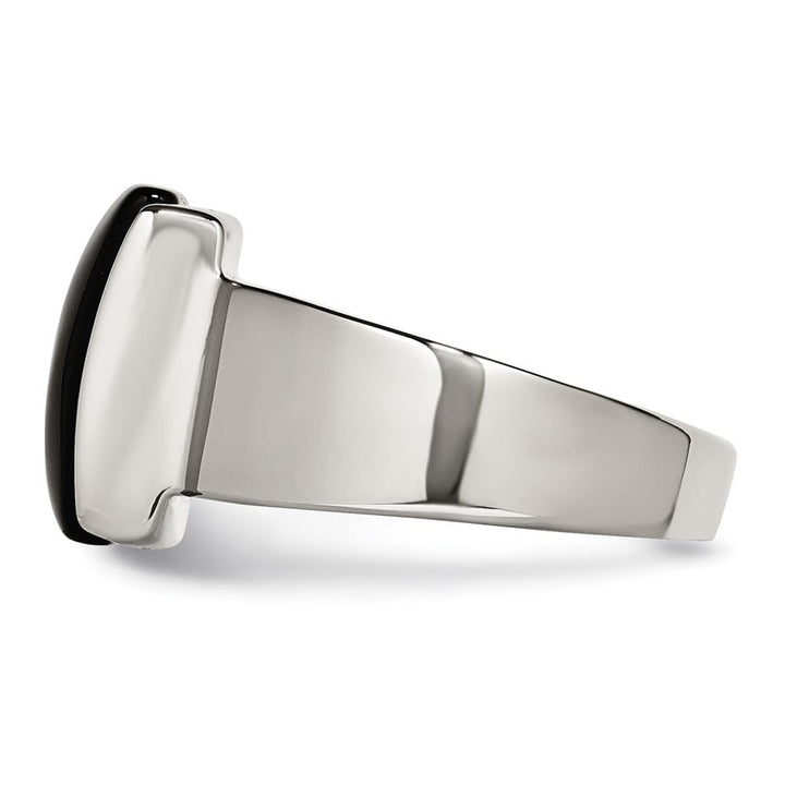 Stainless Steel 10.81 g Black Glass Ring